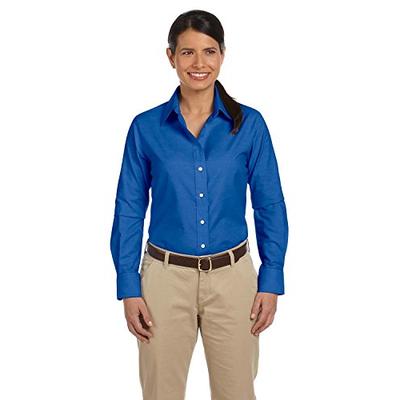 Harriton Ladies' Long-Sleeve Oxford with Stain-Release 2XL French Blue