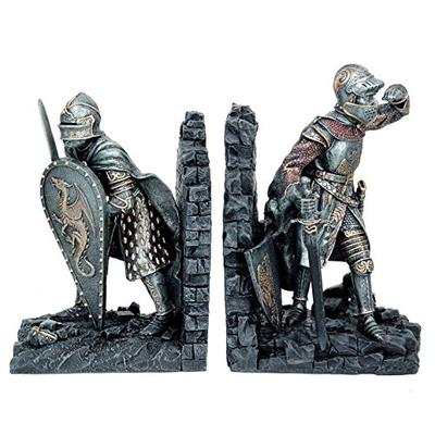Pacific Giftware Medieval Knights In Shining Armor Sculptural Decorative Bookends Set 8 Inch Tall