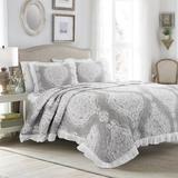 Lucianna Ruffle Edge Cotton Bedspread Gray 3Pc Set Full/Queen - Lush Decor 16T003760