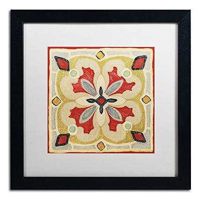 Bohemian Rooster Tile Square III Framed Art by Daphne Brissonnet, 16 by 16-Inch, White Matte with Bl
