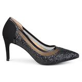 Brinley Co. Womens Kori Faux Suede Mesh Glitter Almond Toe Heels Black, 5.5 Regular US screenshot. Shoes directory of Clothing & Accessories.