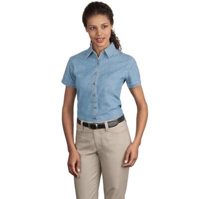 Port & Company Women's Short Sleeve Value Denim Shirt S Faded Blue
