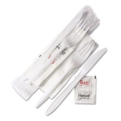 GEN5KITMW - GEN-PAK CORP. Wrapped Cutlery Kit, 6 1/4quot;, Fork/knife/napkin/salt/pepper, White, 500