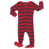 Leveret Kids Striped Baby Boys Footed Pajamas Sleeper 100% Cotton (Size 6-12 Months, Red & Grey) screenshot. Sleepwear directory of Clothes.