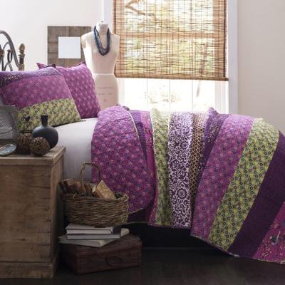 Lush Decor Royal Empire Quilt Striped Pattern Reversible 3 Piece Bedding Set King Plum