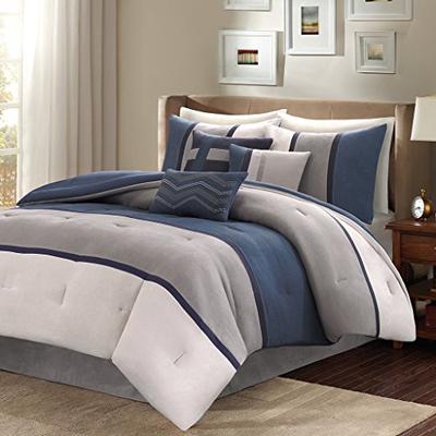 Madison Park Palisades 7 Piece Faux Suede Comforter Set Blue King