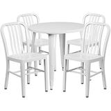 Flash Furniture 30'' Round White Metal Indoor-Outdoor Table Set with 4 Vertical Slat Back Chairs screenshot. Patio Furniture directory of Outdoor Furniture.