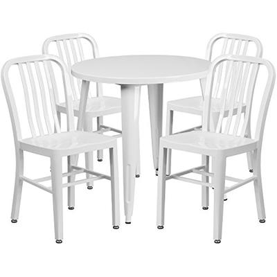 Flash Furniture 30'' Round White Metal Indoor-Outdoor Table Set with 4 Vertical Slat Back Chairs