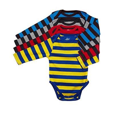 Leveret 4 Pack Long Sleeve Bodysuit 100% Cotton Stripes Boy 12-18 Months Multi 3