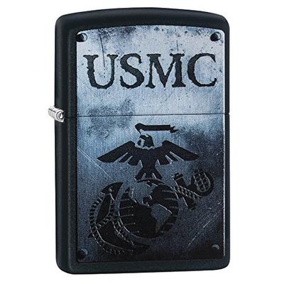 Zippo USMC Logo Pocket Lighter, Black Matte