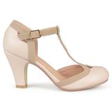 Brinley Co Womens Cut Out Round Toe T-Strap Two-Tone Matte Mary Jane Pumps Nude, 7.5 Wide Width US screenshot. Shoes directory of Clothing & Accessories.