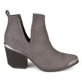 Brinley Co. Womens Faux Suede Stacked Wood Heel Metal Detail Side Slit Booties Grey, 5.5 Regular US screenshot. Shoes directory of Clothing & Accessories.