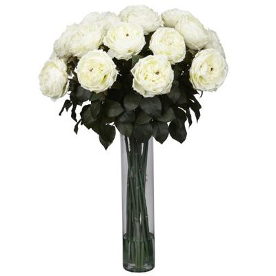 Nearly Natural 1219-WH Fancy Rose Silk Flower Arrangement, White
