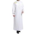 Muslim Islamic Pakistan Dubai Abaya Thobe Middle East Style Embroidered Men's Clothing,Silver Grey,XL