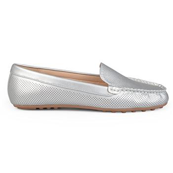 Brinley Co. Womens Comfort Sole Faux Nubuck Laser Cut Loafers Silver, 11 Regular US