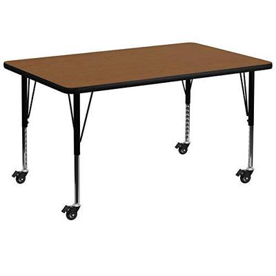 Flash Furniture Mobile 36''W x 72''L Rectangular Oak HP Laminate Activity Table - Height Adjustable