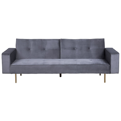 Sofa Grau Samtstoff 3-Sitzer Schlaffunktion Modern Wohnzimmer