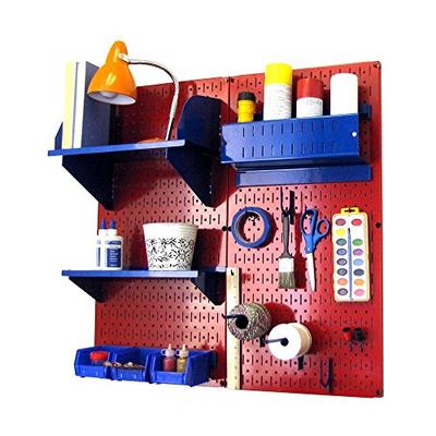 Wall Control Hobby Craft Pegboard Organizer Storage Kit, Red/Blue