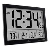 Marathon CL030062BK Slim Atomic Wall Clock with Jumbo Display, Calendar, Indoor Temperature & Humidi screenshot. Clocks directory of Home Decor.