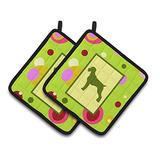 Caroline's Treasures CK1036PTHD Lime Green Dots German Wirehaired Pointer Pair of Pot Holders, 7.5HX screenshot. Table Linens directory of Home & Garden.