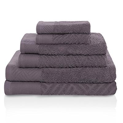 Blue Nile Mills 100% Egyptian Cotton 6 PC Basket Weave- Jacquard and Solid Towel Set- Grey (2 face+2