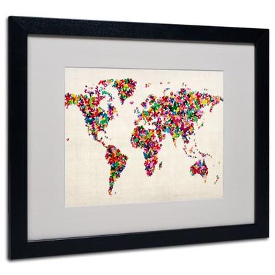 Butterflies World Map Artwork by Michael Tompsett in Black Frame, 16 by 20-Inch