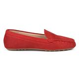 Brinley Co. Womens Comfort Sole Faux Nubuck Laser Cut Loafers Red, 5.5 Regular US screenshot. Shoes directory of Clothing & Accessories.