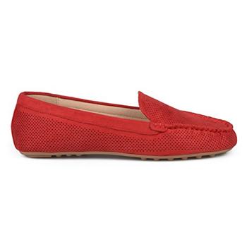 Brinley Co. Womens Comfort Sole Faux Nubuck Laser Cut Loafers Red, 5.5 Regular US
