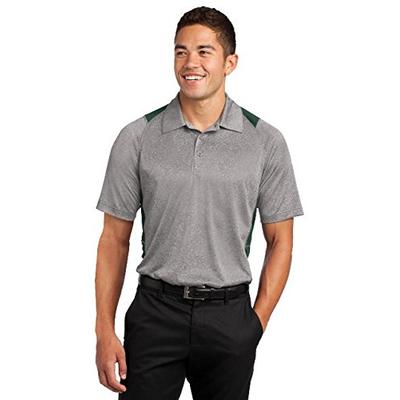 Sport-Tek Heather Colorblock Contender Polo. ST665 Vintage Heather/ Forest Green L