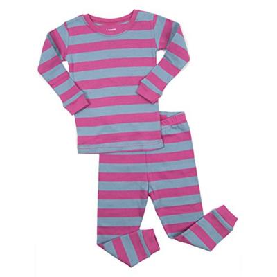 Leveret Striped Kids & Toddler Girls Pajamas 2 Piece Pjs Set 100% Cotton (8 Years, Purple & Denim)