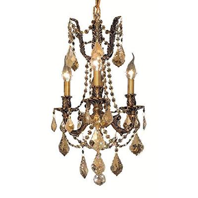 Elegant Lighting Rosalia Collection 3-Light Hanging Fixture with Royal Cut Golden Teak Crystals, Fre