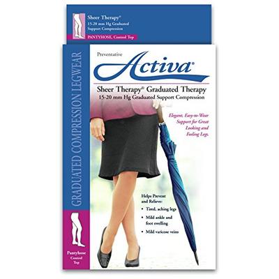 Activa Sheer Therapy 15-20 mmHg Panty Hose with Control Top, Smoke, Size D