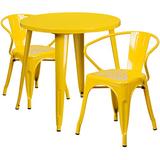 Flash Furniture 30'' Round Yellow Metal Indoor-Outdoor Table Set with 2 Arm Chairs screenshot. Patio Furniture directory of Outdoor Furniture.