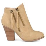 Brinley Co. Womens Faux Leather Stacked Wood Heel Double Zipper Booties Taupe, 12 Regular US screenshot. Shoes directory of Clothing & Accessories.