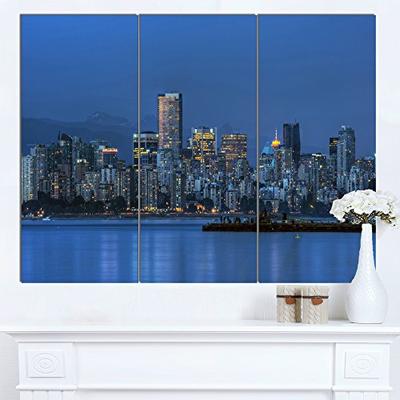 Designart PT14423-3P Vancouver Downtown in Evening Extra Large Cityscape Wall Art on Canvas,36x28