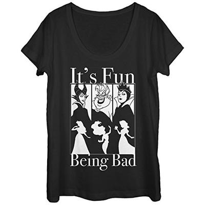 Disney Princesses Women's Fun Being Bad Wicked Witches Black Scoop Neck T-Shirt