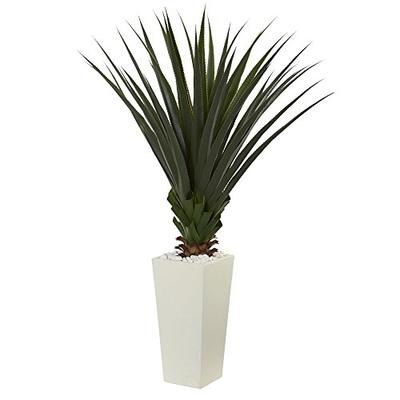 Nearly Natural Artificial 5' Spiky Agave Plant in White Tower Planter Green