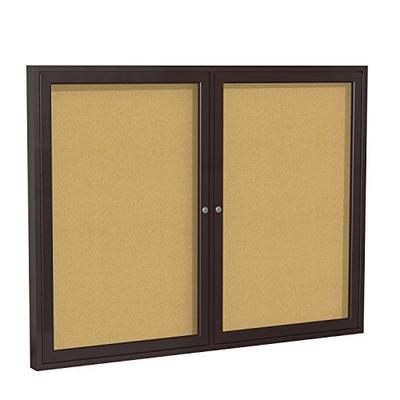 Ghent 4"x5" 2-Door indoor Enclosed Bulletin Board, Shatter Resistant, with Lock, Bronze Aluminum Fra