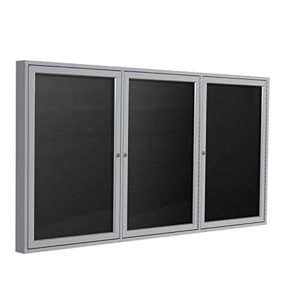 Ghent 36" x 72" 3-Door Outdoor Satin Aluminum Frame Enclosed Vinyl Letter Board, Black (PA33672BX-BK