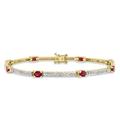 CARISSIMA Gold Women's 9 ct Yellow Gold 0.12 ct Diamond and Ruby Bar Link Bracelet of Length 18 cm/7 Inch
