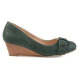 Brinley Co. Womens Gael Faux Suede Buckle Detail Comfort-Sole Wedges Green, 5.5 Regular US screenshot. Shoes directory of Clothing & Accessories.