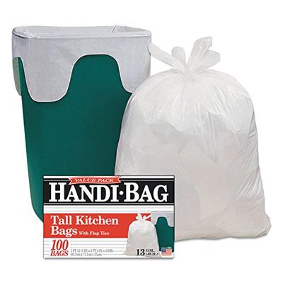 Handi-Bag HAB6FK100 Super Value Pack Trash Bags, 13gal, 0.6mil, 23 3/4 x 28, White, 100/Box