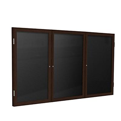 Ghent 4"x6" 3-Door Wood Frame Walnut Finish Enclosed Flannel Letter Board, Black