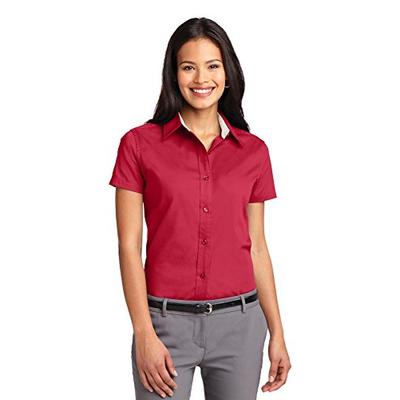 Port Authority Women's Short Sleeve Easy Care Shirt XXL Red/Light Stone