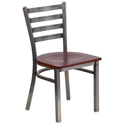 Flash Furniture HERCULES Series Clear Coated Ladder Back Metal Restaurant Chair - Mahogany Wood Seat