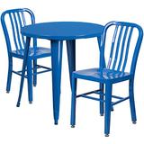 Flash Furniture 30'' Round Blue Metal Indoor-Outdoor Table Set with 2 Vertical Slat Back Chairs screenshot. Patio Furniture directory of Outdoor Furniture.