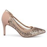 Brinley Co. Womens Kori Faux Suede Mesh Glitter Almond Toe Heels Rose Gold, 9 Regular US screenshot. Shoes directory of Clothing & Accessories.