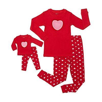 Leveret Kids & Toddler Pajamas Matching Doll & Girls Pajamas 100% Cotton Pjs Set (Hearts,10 Years)