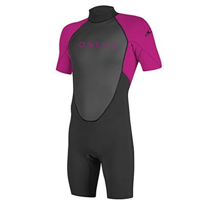 O'Neill Youth Reactor-2 2mm Back Zip Short Sleeve Spring Wetsuit, Black/Berry, 10