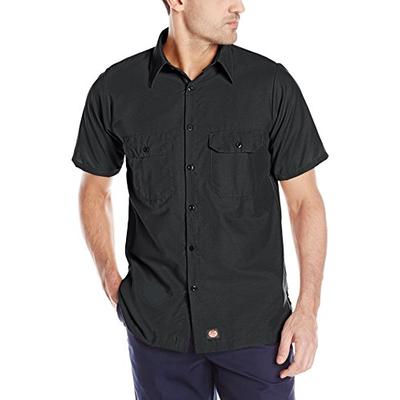 Red Kap Men's Solid Rip Stop Shirt, Black, Short Sleeve Medium